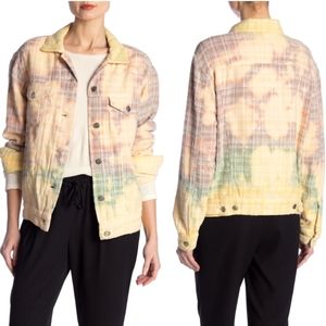 IRO Maloma Ombre Tweed Plaid Tie Dye Trucker Jacket Barn Coat